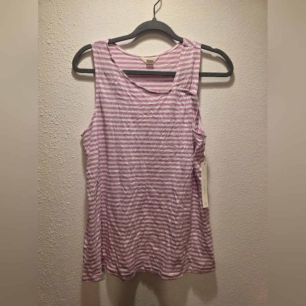 NWT Caslon Muscle Tank Top in Light Pink  White Stripe Casual Size Medium